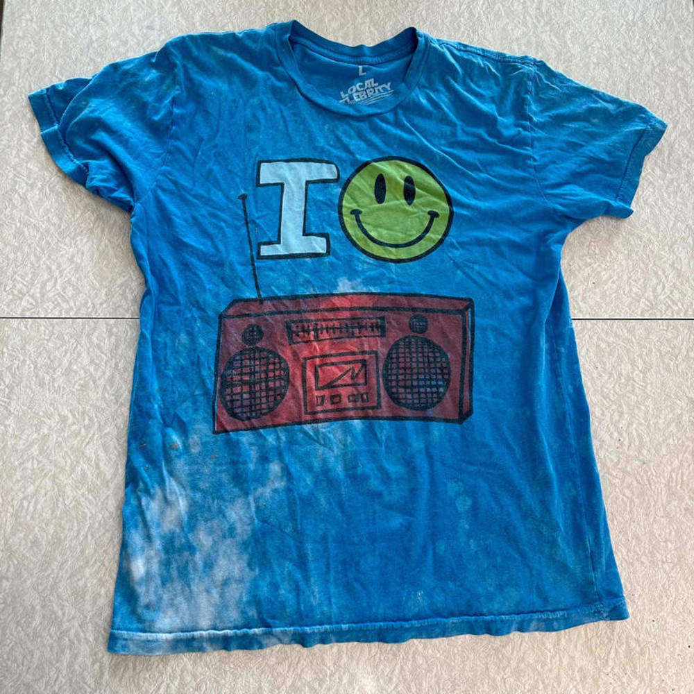 Local Celebrity tie-dye smite face emoji boom box t-shirt